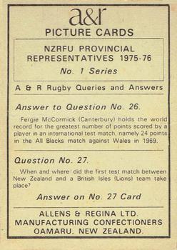 1976 Allens & Regina NZRFU Provincial Union Representatives #26 Alex Wyllie Back
